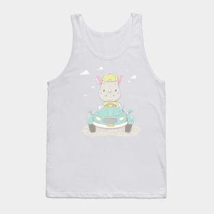 Lovely cute rhino rides a car on a summer road Tank Top